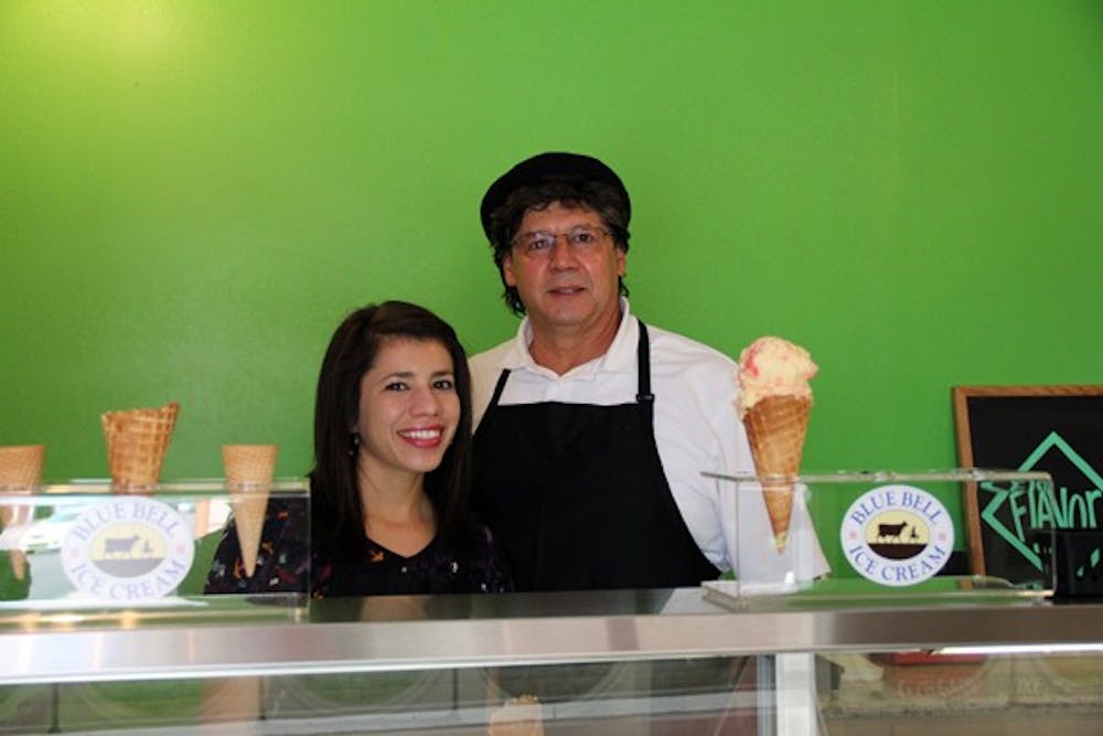 Alicia Quihuis and her father,Albert Quihuis, both ASU alumni, operate the new ice cream and cupcake shop Flavor on Mill Avenue and 10th Street in Tempe.  (Photo by Diana Lustig)