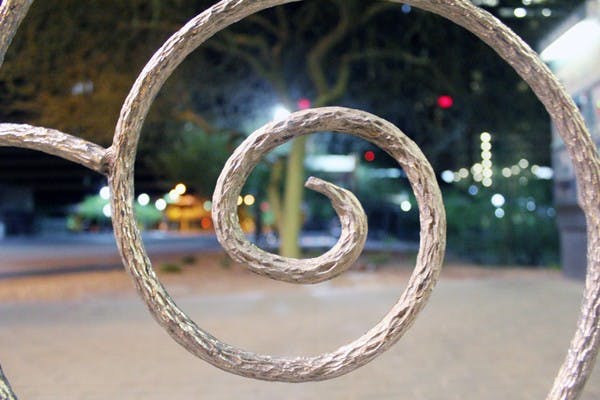A spiral railing adorns a Valley Metro Light Rail station in downtown Phoenix. (Photo by Marissa Krings)