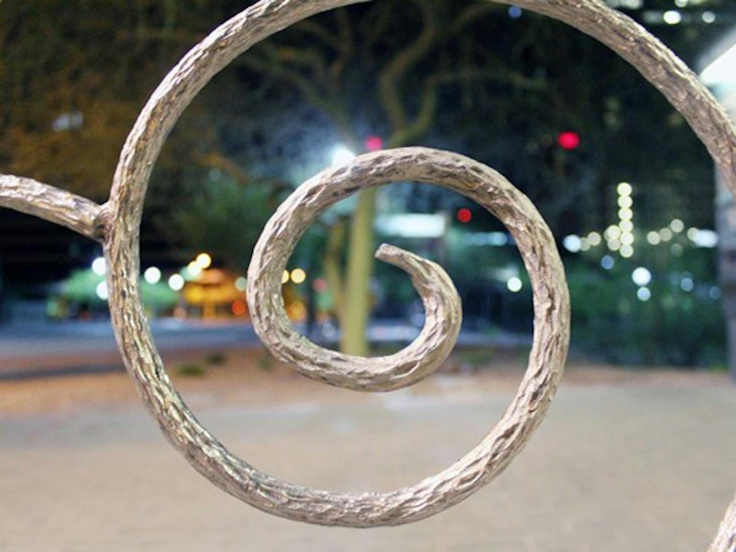 A spiral railing adorns a Valley Metro Light Rail station in downtown Phoenix. (Photo by Marissa Krings)