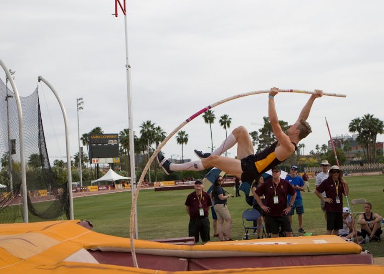 Then ASU redshirt sophomore Matthew Eckles pole vaults during the Sun Angel Classic on Friday, April 7, 2017.