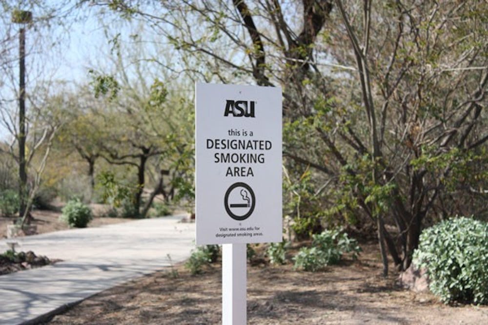 LESS SECOND-HAND:  ASU has created designated smoking areas on the Polytechnic campus. (Photo by Jessica Weisel)
