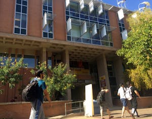 Students walk past Wrigley Hall, base for&nbsp;ASU's School&nbsp;of Sustainability at the&nbsp;Tempe, Arizona Campus, on Wednesday,&nbsp;Feb. 8 2017.