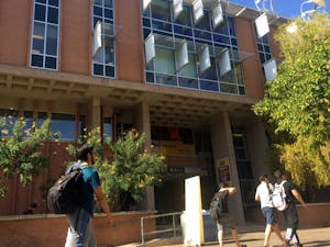 Students walk past Wrigley Hall, base for ASU's School of Sustainability at the Tempe, Arizona Campus, on Wednesday, Feb. 8 2017.