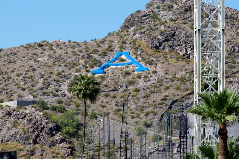 The blue A on "A" mountain is pictured on Saturday, April 18, 2020, in Tempe. The A was painted blue in recognition of healthcare workers on the front lines of the response to the coronavirus outbreak.
