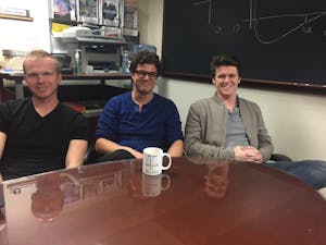 Biophysics researchers (left to right)&nbsp;David Dotson,&nbsp;Taylor Colburn and&nbsp;Ian Kenney sit in a conference room in ASU's&nbsp;Bateman Physical Science Center on Friday, Jan. 20, 2017.