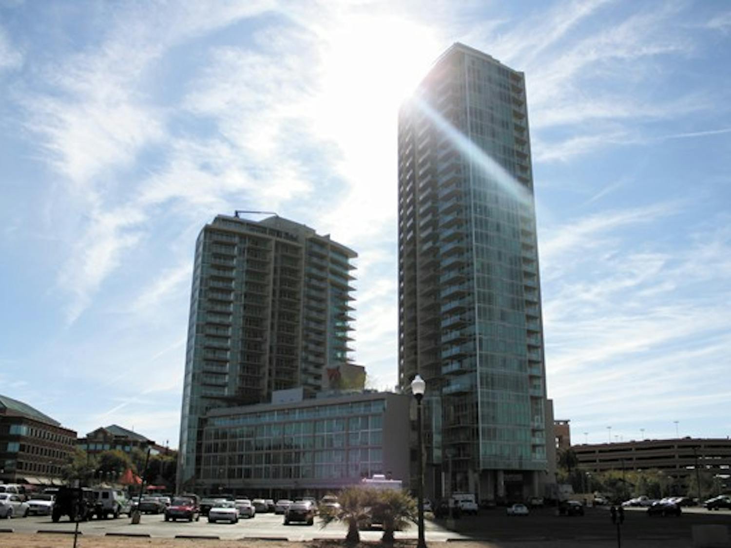 The recently finished West Sixth towers are just one of several apartment and housing development projects in Tempe. Despite the recession, apartment and housing development in Tempe has been doing well. (Photo by Jenn Allen)