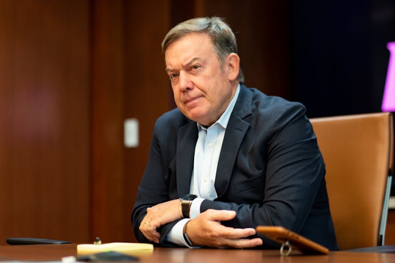 ASU President Michael Crow answers questions from The State Press staff on Thursday, Sept. 26, 2019, at the Fulton Center on the Tempe campus.