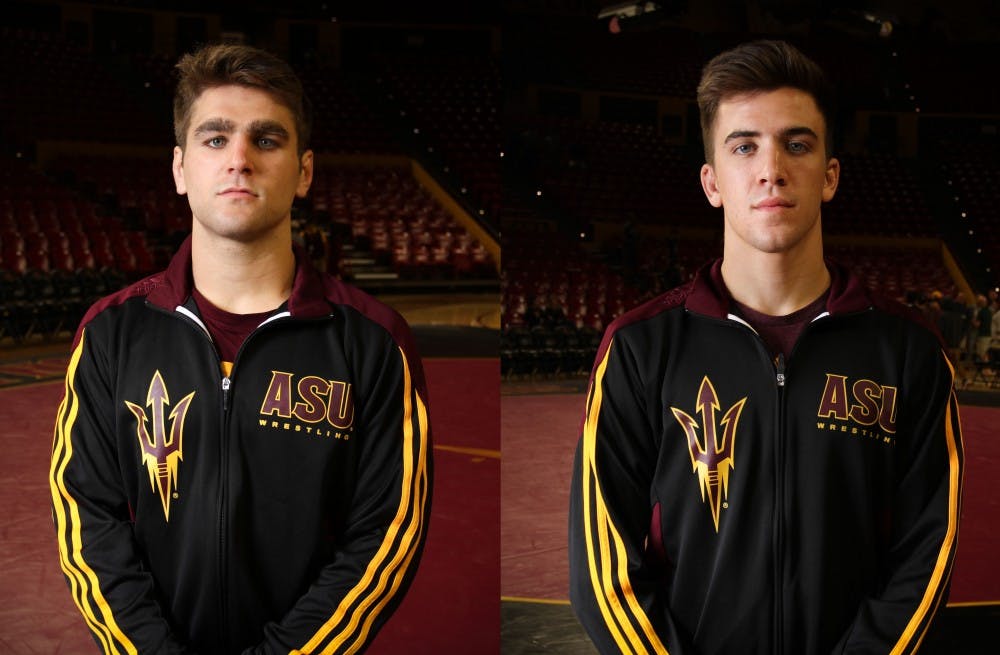 Josh Shields, left, and Josh Maruca are both redshirt freshmen on the ASU wrestling team. Portraits taken in Tempe, Arizona, on Nov. 19, 2016.