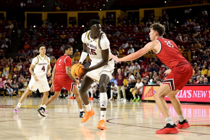ASU freshman forward-center Massamba Diop (35) at a game against Southern Utah at Desert Financial Arena on Tuesday, Nov. 4, 2025, in Tempe. ASU won 81-64.