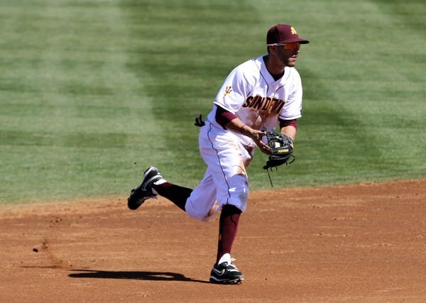 Deven Marrero looks to throw out a runner in a game against UC Riverside on Feb. 26. Marrero and the Sun Devils are set to face a tough Cal State Fullerton team for a two-game series this week. (Photo by Sam Rosenbaum)