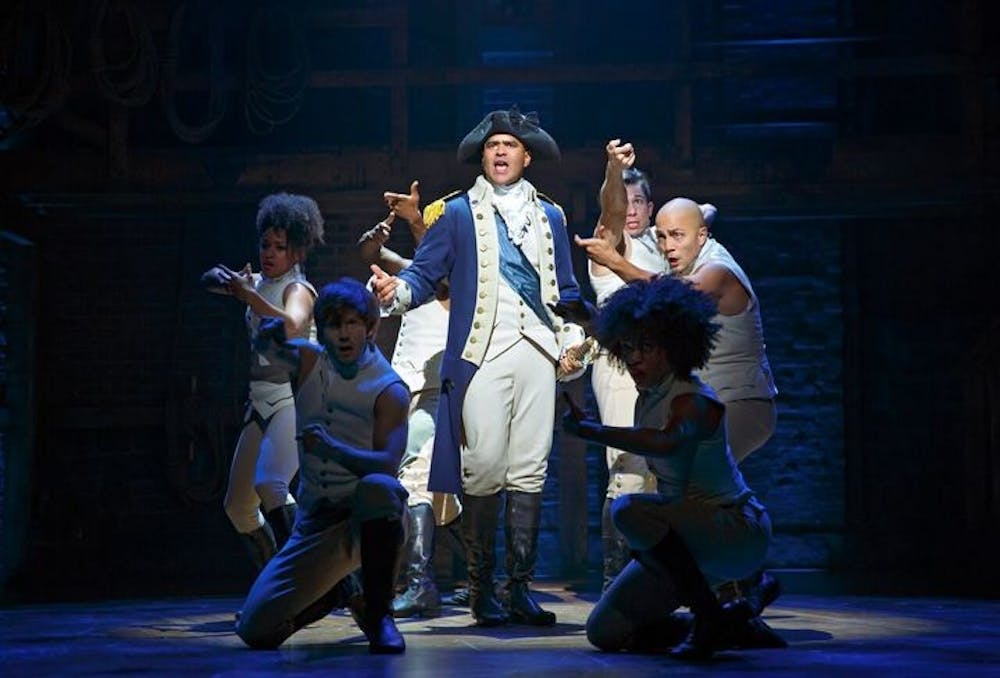 Actors perform the famous hip-hop musical Hamilton, which will be coming to ASU Gammage in January of 2018.