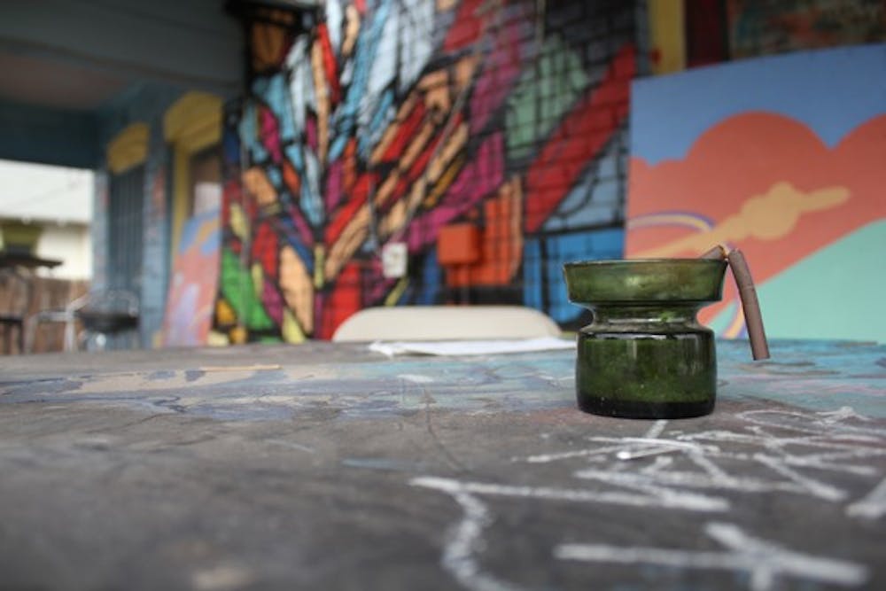 A unique ashtray sits on a table outside of Conspire, a local vegan cafe and art gallery on 5th Street in downtown Phoenix. (Photo by Jenn Allen)