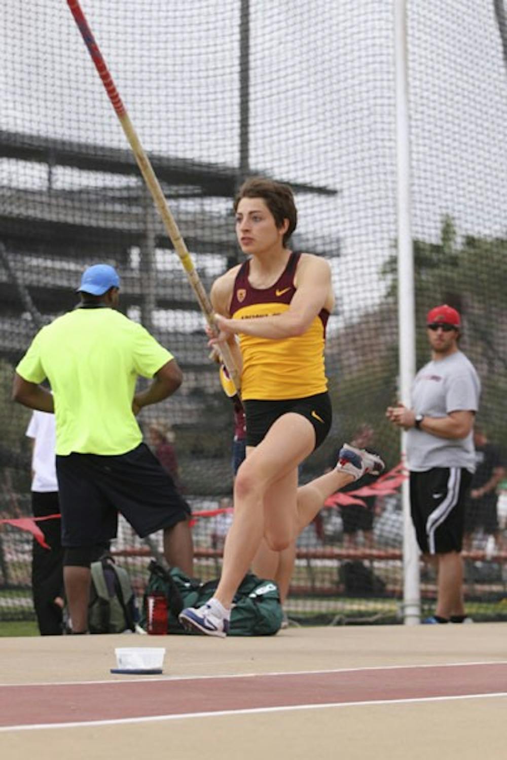 Redshirt junior pole vaulter Linda Kuenzi sprints to a vault on March 17, 2012. The women's track team has moved up to the No. 17 in the country and looks jump higher after this weekend. (Photo by Samuel Rosenbaum)