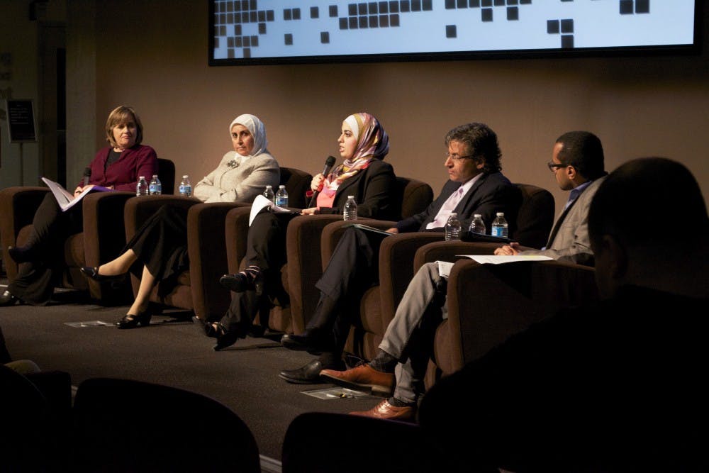 The panel for the lecture included the Rev. Kathleen Day, Dr. Suhir Bitar, Zana Alattar, M. Zuhdi Jasser, M.D. and Omar Mohammed on Monday March 4, 2015 at the Walter Cronkite School of Journalism and Mass Communication in Phoenix.