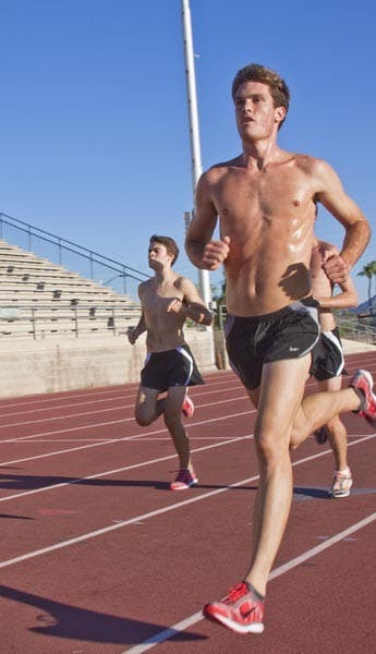 LONG RUN: Redshirt sophomore Ben Jankunas runs with teammates at practice Tuesday. The men's and women's cross country teams travel to Tucson this weekend for the Dave Murray Invitational. (Photo by Annie Wechter)