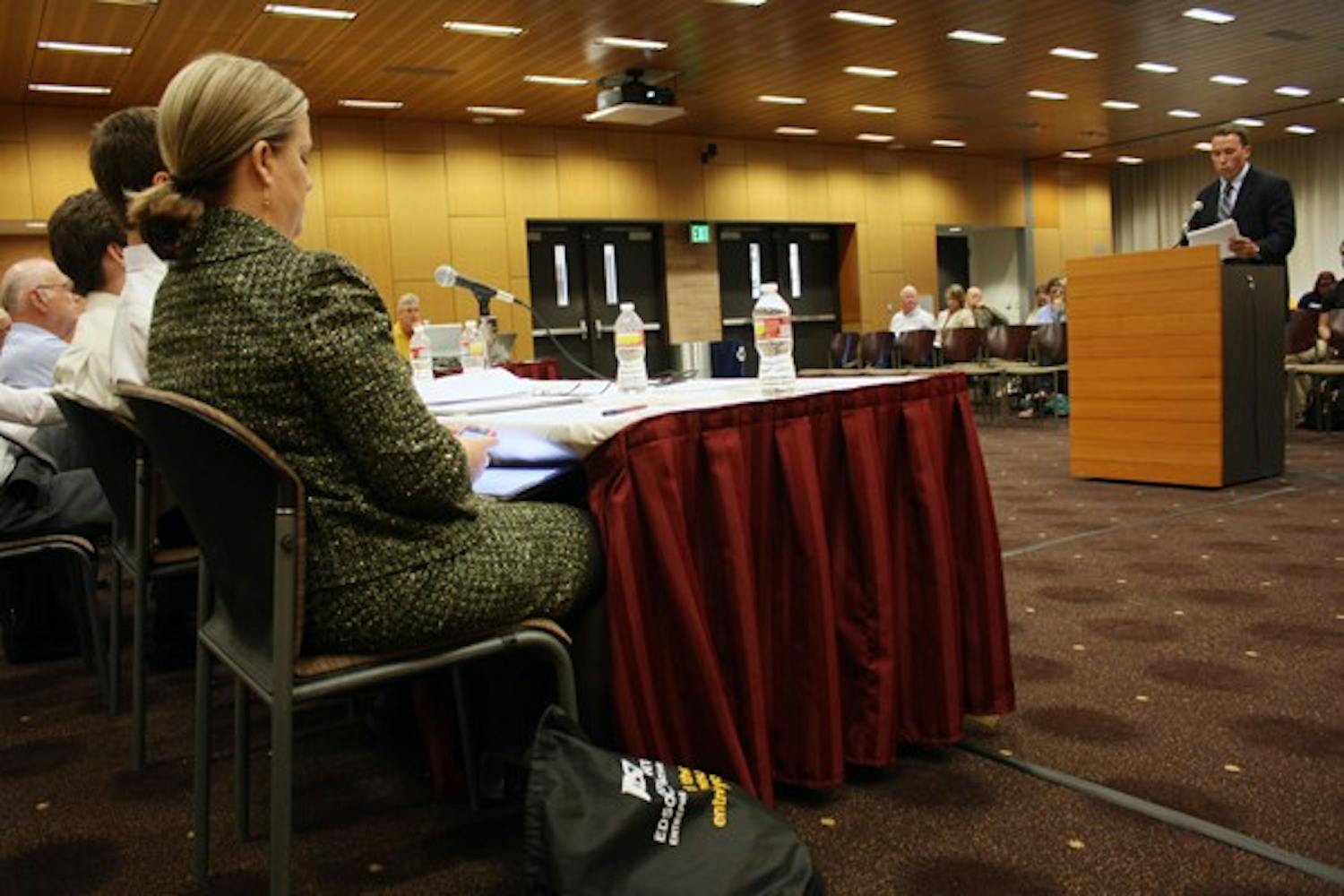 Sean McGarvey, President of ASU’s Student Bar Association, gave a student opinion to the panel regarding tuition increases on Wednesday in Alumni Lounge at the Memorial Union. (Photo by Shawn Raymundo)