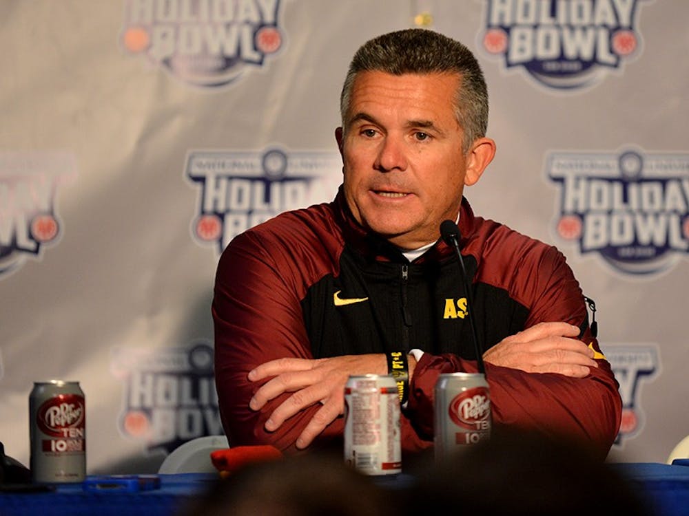 Coach Graham answering questions after a loss to Texas Tech at the 2013 Holiday Bowl.