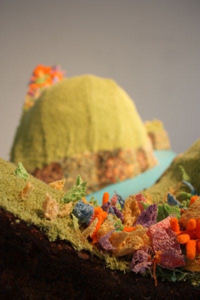 David Lawton, a sculpture student, presents his work "Hidden Valley" at the Kaleidoscopic art show on the Tempe campus Wednesday afternoon. The show exhibits five Bachelor of Fine Arts candidates and will remain open to the public until Nov. 2. (Photo by Cameron Tattle)