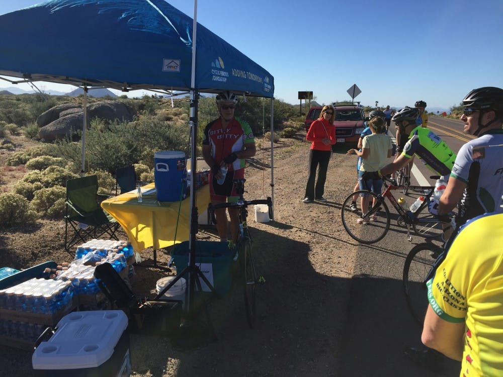 A group of racers are pictured at the Cycle for Life, a cystic fibrosis benefit race that the Amateur Radio Society club volunteers for. 