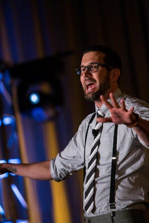 Tomás Stanton, founder of Phonetic Spit, performs his original works of spoken-word poetry at ASU's Center for the Study of Race and Democracy.