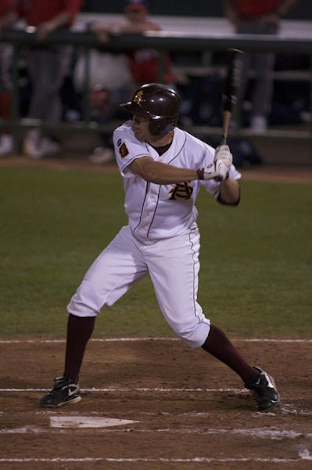 SCORING MACHINE: ASU sophomore Johnny Ruettiger went 2-for-3 with four runs scored in the Sun Devils’ 15-0 rout of San Diego Monday night at Packard Stadium. (Photo by Scott Stuk)