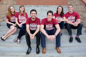 Undergraduate Student Government Tempe&nbsp;President Isaac Miller&nbsp;announces his endorsement of the Bishop campaign on Monday, March 28, 2016.