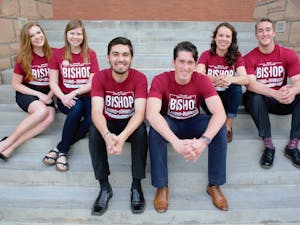 Undergraduate Student Government Tempe&nbsp;President Isaac Miller&nbsp;announces his endorsement of the Bishop campaign on Monday, March 28, 2016.