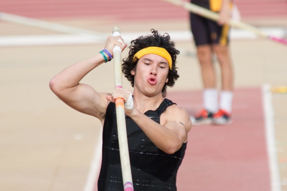 Senior Jacob Flores prepares to jump&nbsp;during the men's pole vault competition during the 2016 Sun Angel Classic on Friday, April 8, 2016 at Sun Angel Stadium in Tempe, Arizona.