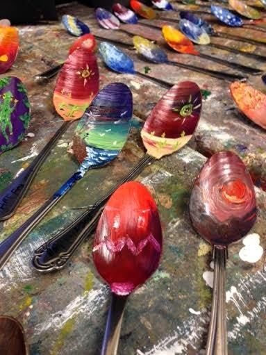 Spoons painted by the 2-D or not 2-D club for the ArtFest put on by ASU's School of Art at Neeb Plaza. (Photo courtesy of Micaela Dean)