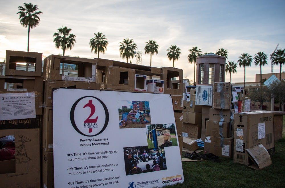 ASU students participated in the $2 Challenge on Hayden Lawn in Tempe from April 3 to April 7, 2017.