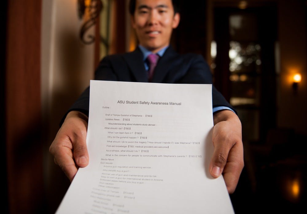 Hu Duan poses for a portrait on Monday, Feb. 1, 2016, at the San Marquis apartment buildings in Tempe. Duan created a safety manual for Chinese students, in both English and Chinese, following the road-rage shooting that killed a Chinese international student in January.