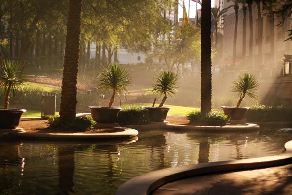 SERENE SCENE: Light peeks into the courtyard at the Arizona Center in downtown Phoenix. (Photo by Lillian Reid) 