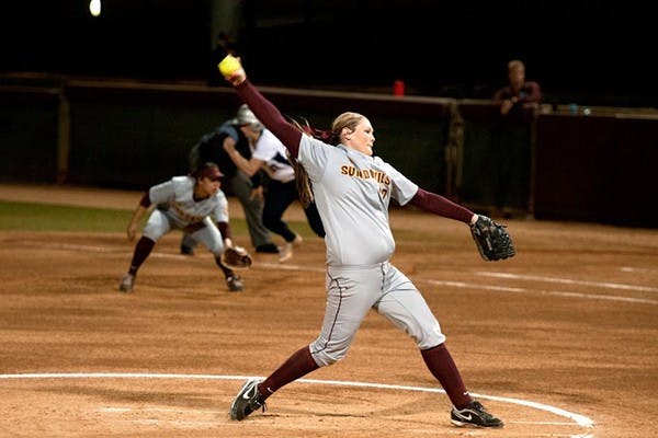 Senior pitcher Dallas Escobedo pitches against Longwood University on March 4. (Photo by Mario Mendez)