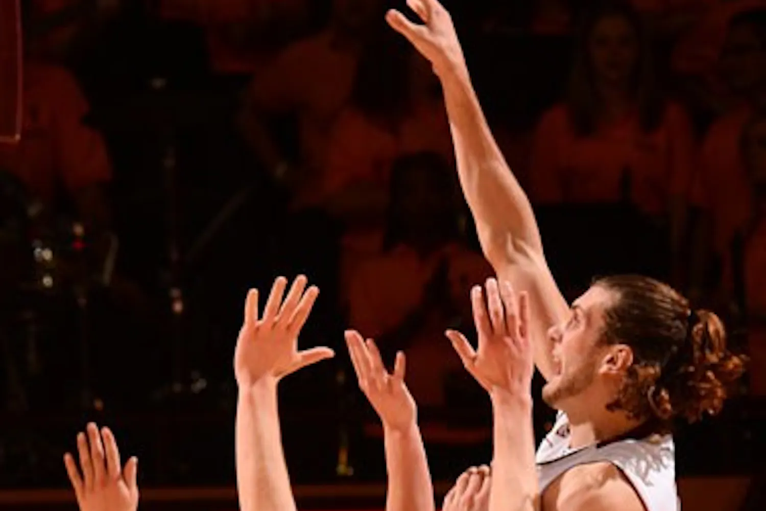 Junior center Jordan Bachynski (right) tallied 13 points, 12 rebounds and a school-record 12 blocks on Saturday against Cal State Northridge to record the first triple-double in ASU history. (Photo by Aaron Lavinsky)