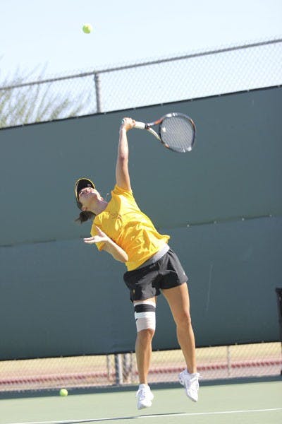 Freshman Desirae Krawczyk at the All-American Championships in Los Angeles on October 7. The women's tennis team is dominated by underclassmen this year. (Photo by Kyle Newman)