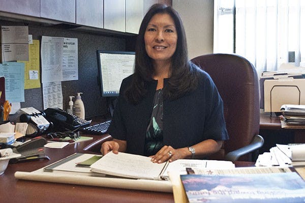 One of ASU's law professors, Diane Humetewa, was just nominated by President Obama to the US District Court.  She does most of her work in her office in Discovery Hall on the Tempe campus. (Photo by Katie Dunphy)