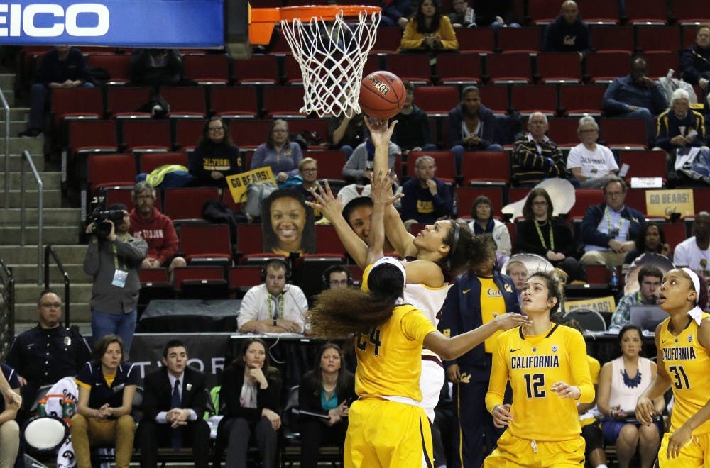 Kianna Ibis attempts a shot against tenth-seed&nbsp;Cal in the first round of the Pac-12 tournament on Friday, March 4, 2016 at Key Arena in Seattle, Washington. Second-seed&nbsp;ASU women's basketball lost 75-64. Photo courtesy of Sun Devil Athletics.