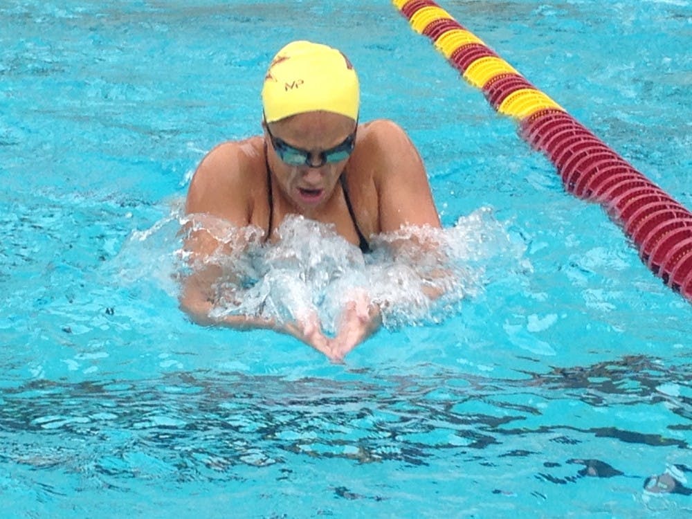 ASU sophomore swimmer Kaya Philapil practices her breaststroke on Monday, Oct. 25, 2016,&nbsp;at the Mona Plummer Aquatic Center in Tempe. 