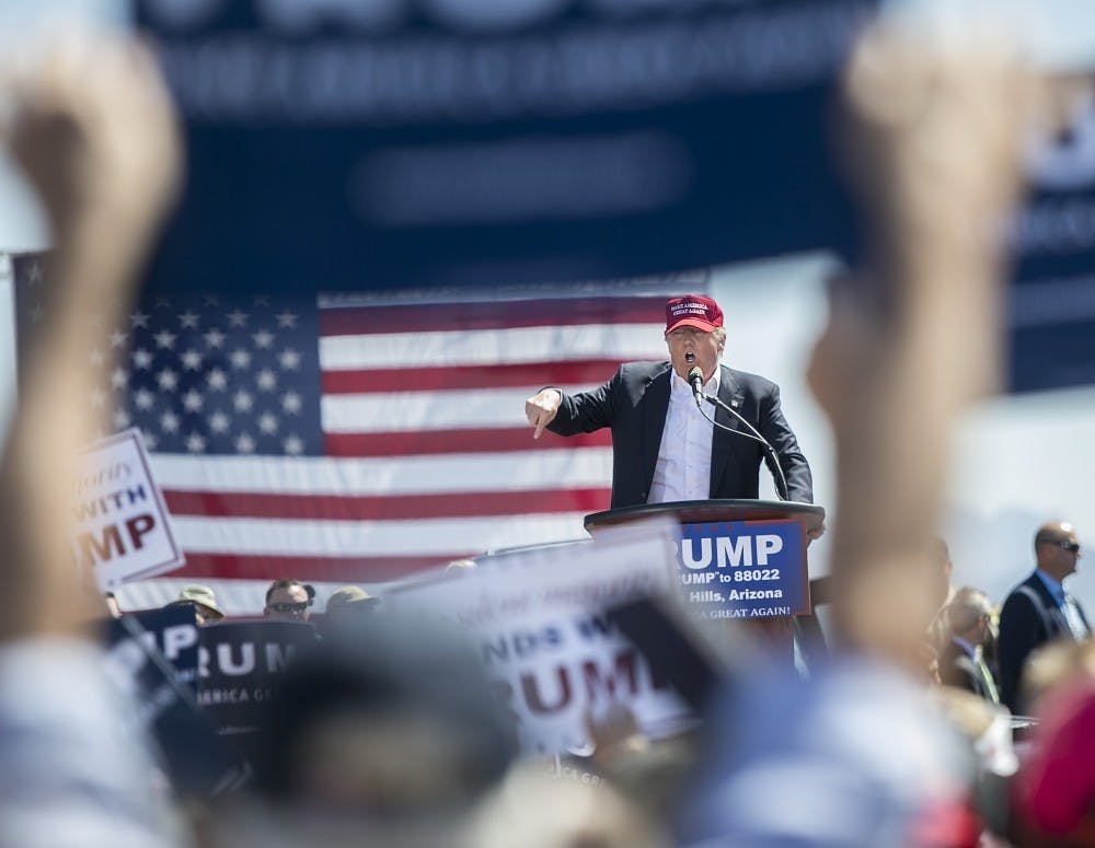 Presidential candidate Donald Trump speaks during his rally at Fountain  Park in Fountain Hills, Arizona, on Saturday, March 19, 2016.