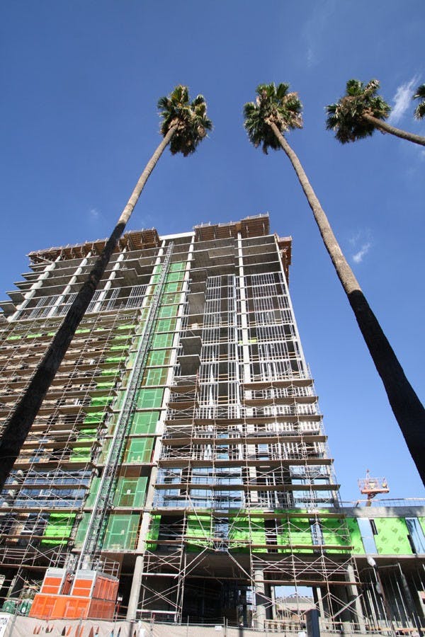 The Hub, an apartment complex on the East Veterans Way and South College Avenue, is expected to remain under construction until fall 2013. (Photo by Shelby Bernstein)