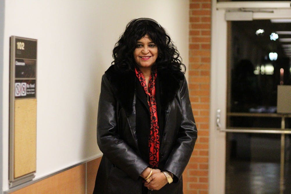 Soutad Ali, ASU associate professor of Arabic Literature and Middle/Eastern Islamic Studies hosts the Coucil for Arabic and Islamic Studies film screening of "The Syrian Bride" in G. Homer Durham Language and Literature building on Monday, Feb. 27, 2017. 