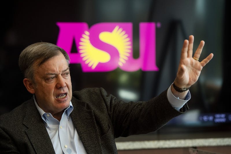 ASU President Michael Crow meets with The State Press editorial board on Wednesday, March 4, 2020, at the Fulton Center on the Tempe campus.