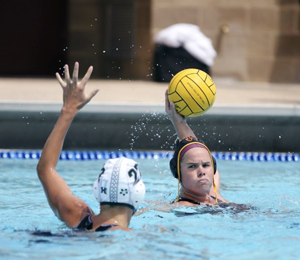 Annabelle Carter looks to shoot the ball in a game against Hawaii on April 14. Carter scored four goals in the Sun Devils’ senior day victory over the Rainbow Wahine. (Photo by Sam Rosenbaum)
