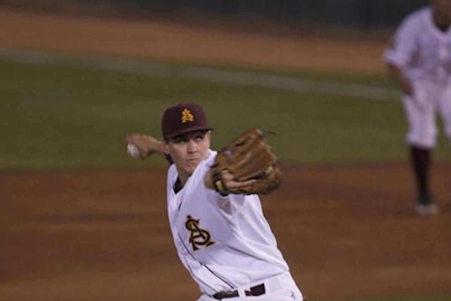 CAN'T TOUCH THIS: ASU junior Seth Blair pitched seven scoreless innings and allowed just five hits in the Sun Devils' 1-0 win over Oregon Thursday night in Eugene. The victory extended ASU's school-record winning streak to start the season to 24-0. (Photo by Scott Stuk)