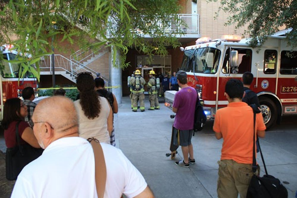 Students and faculty were evacuated from Interdisciplinary B building located on Tempe campus early Monday evening. (Photo by Jessie Wardarski)