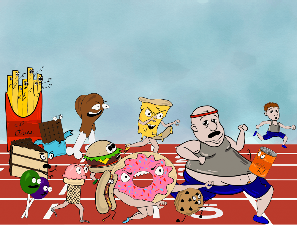 Cartoon "Escaping the Freshmen Fifteen" illustrated on Sunday, Aug. 28, 2016.