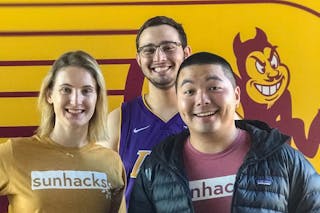 Sunhacks organizers posing on ASU's Tempe campus