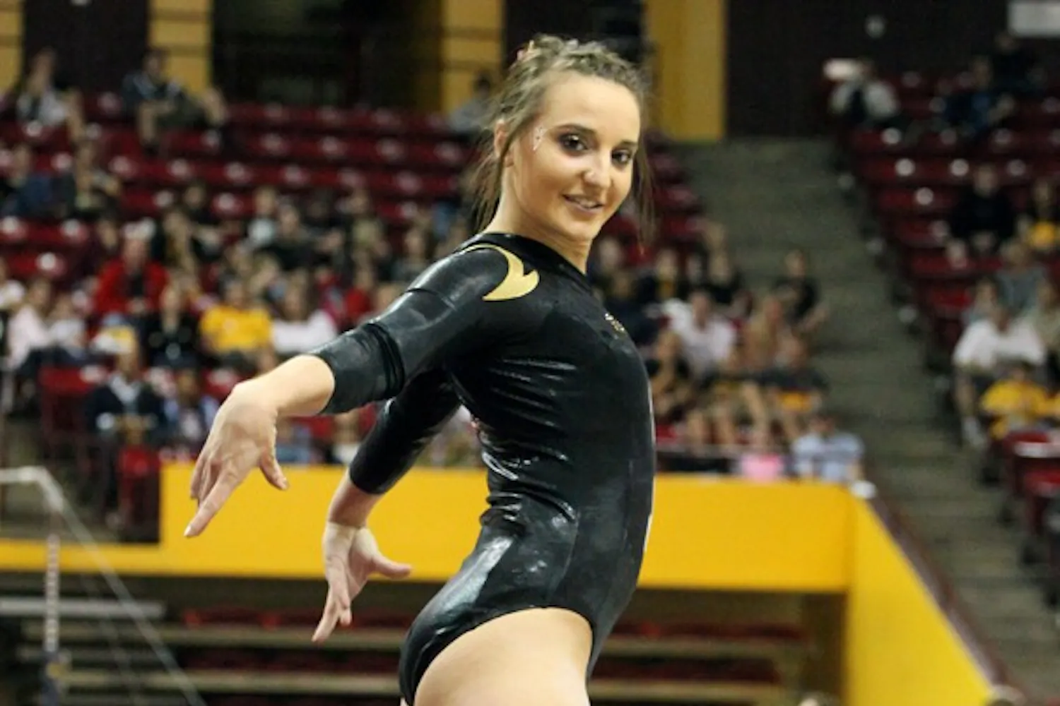 Samantha Seaman performs a floor routine in a meet against Stanford on March 9. Seaman and the Sun Devils placed sixth in the Pac-12 championships last weekend. (Photo by Beth Easterbrook)