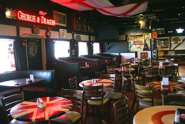 ROYAL AFFAIR: George and Dragon is located near the Central Avenue and Indian School Road light rail stop in Phoenix. The popular English pub and restaurant is planning on keeping its doors open after hours for patrons hoping to watch the royal wedding later this week. (Photo by Lisa Bartoli)