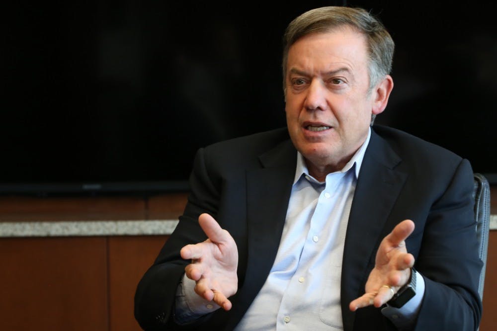 ASU President Michael Crow talks with the State Press editorial board on Oct. 6, 2016, in the Fulton Center in Tempe. 